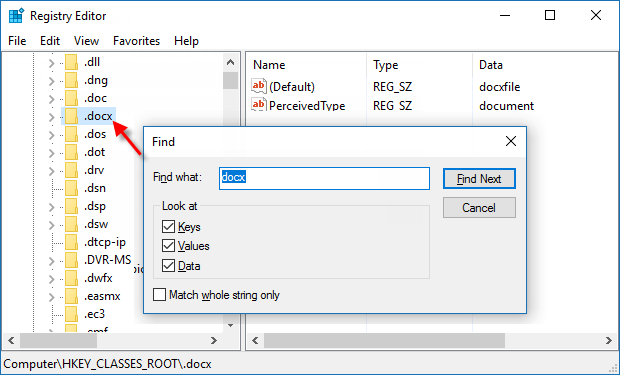 Find the location of docx file