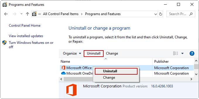 Uninstall MS Office