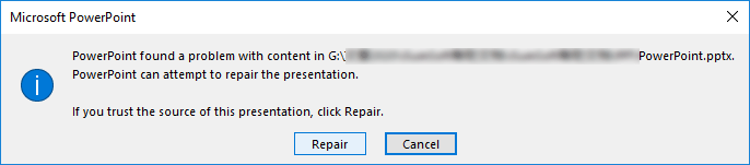 PowerPoint found a problem