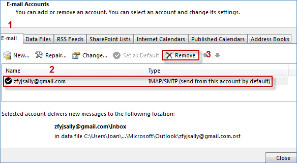 Remove email account