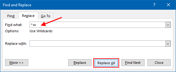 microsoft word wildcard replace