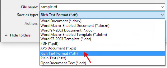 Save as .rtf format