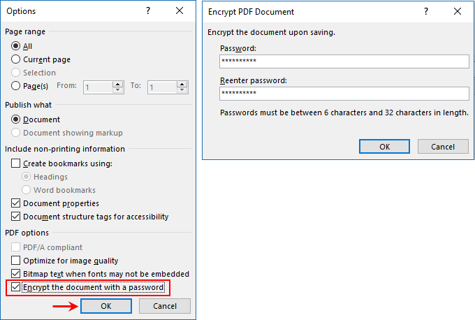 check Encrypt the document with a password and then set your password