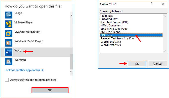 open PDF file with Word