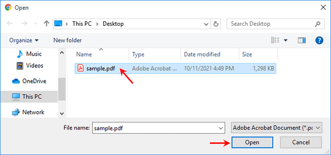 select the PDF file to upload it to cloud