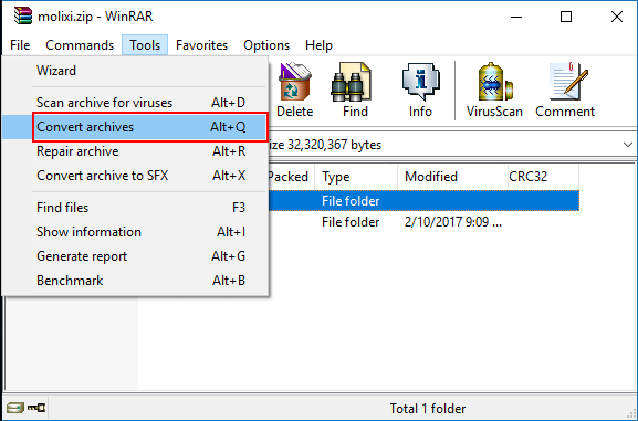 how to convert a file into rar