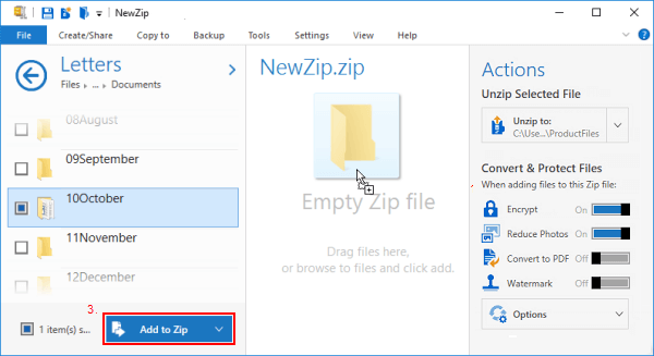 Create an encrypted zip file with Winzip