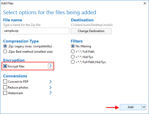 Add password to an existing Zip file