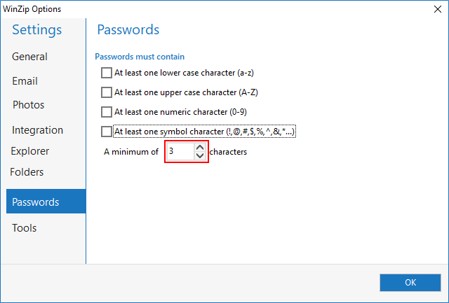 Change the minimum password length