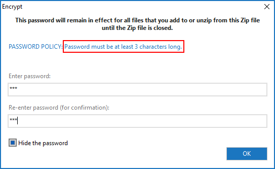 Set password to encrypt zip file