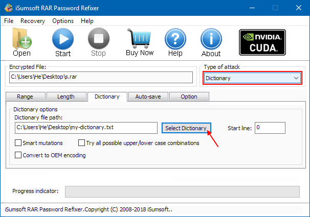 Dictionary password recovery type