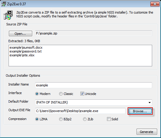 Select Output path