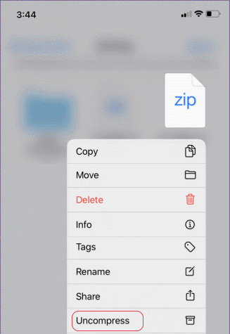 Unpress zip file in iPhone