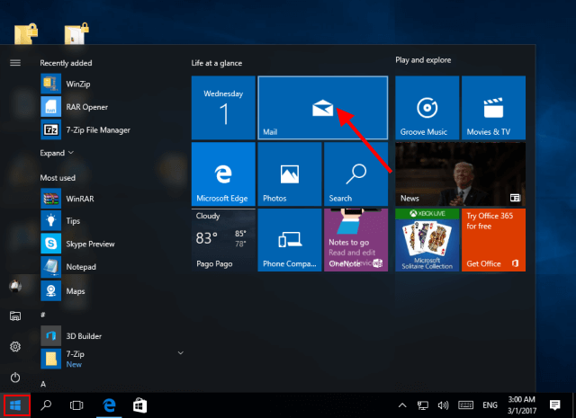 Run Mail app in Windows 10