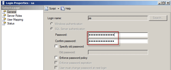 Change sa password