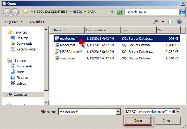 open master.mdf file
