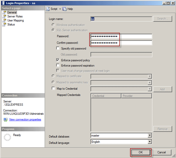 Remove forgotten sa password and reset to a new one