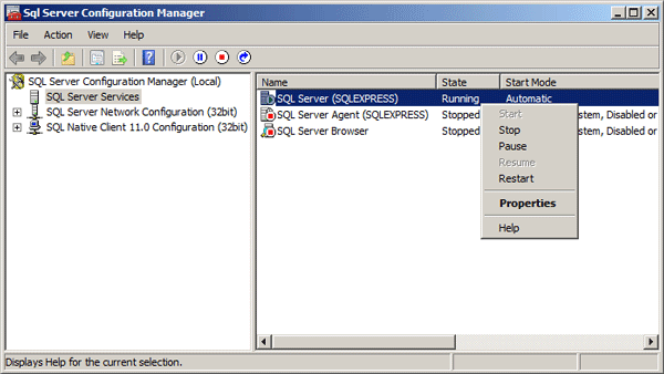 Stop or Start SQL Server service