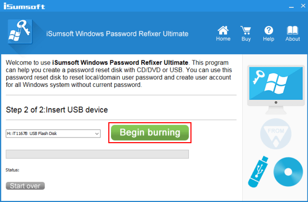 Burn password reset tool to USB