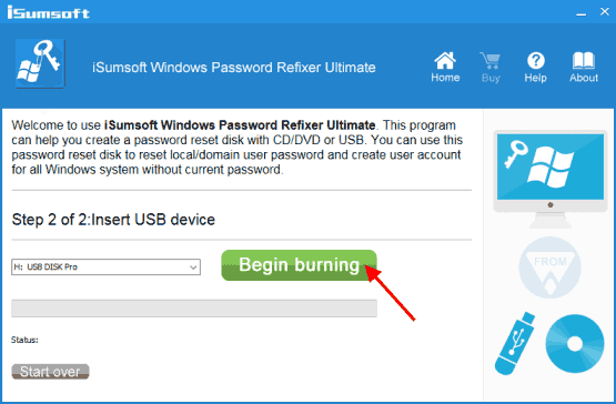 Burn Windows Password Reset ISO file to USB