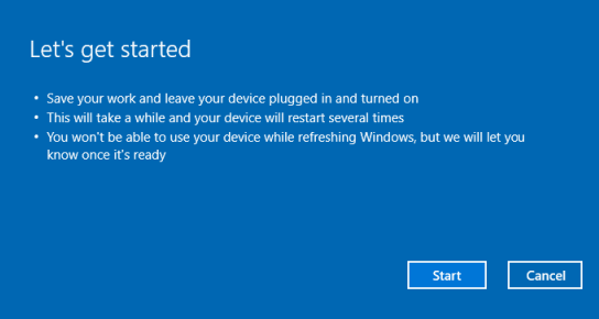 Start Windows reinstalling process