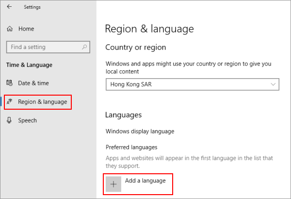 Region and language