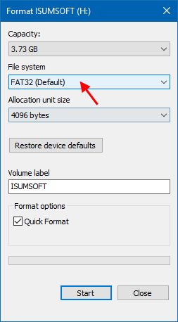 Format USB drive to FAT32