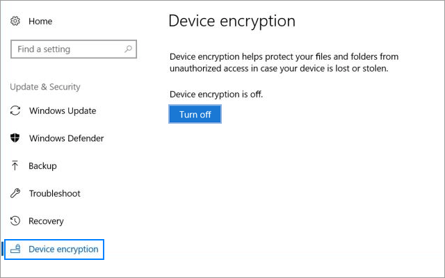 Turn off Device Encryption