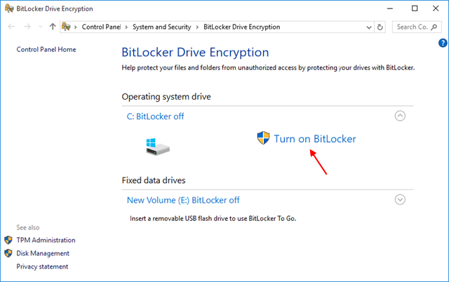 Turn on BitLocker