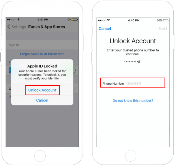 Tap Unlock Account