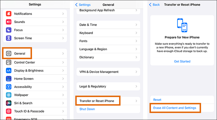 tap Erase All Content and Settings
