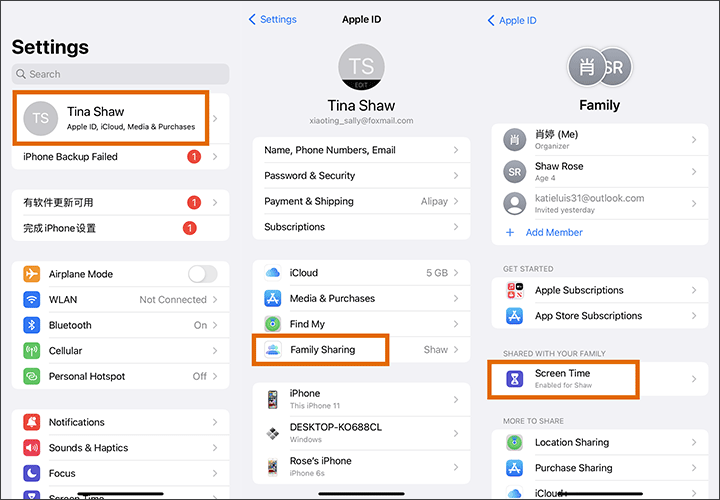 go to Family Sharing and tap Screen Time