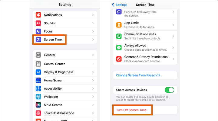 tap Turn Off Screen Time