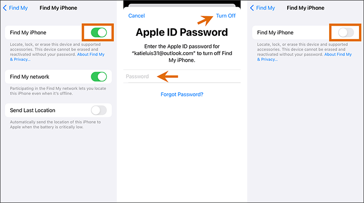 turn off Find My iPhone
