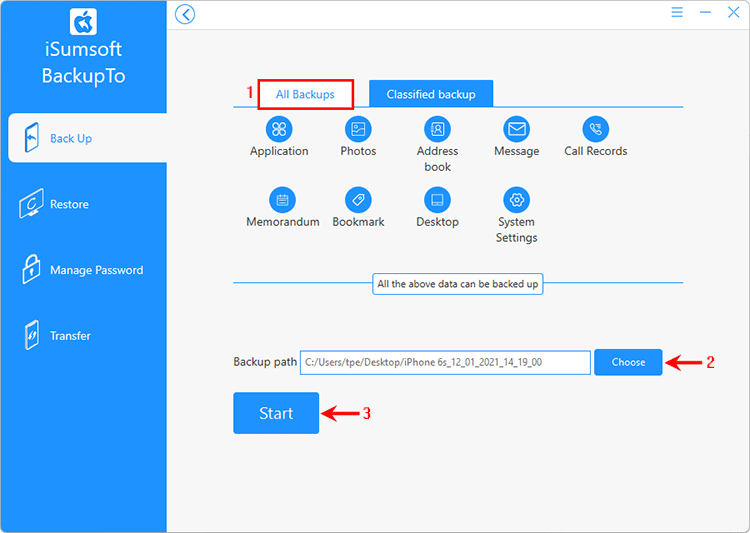 choose backup type and path