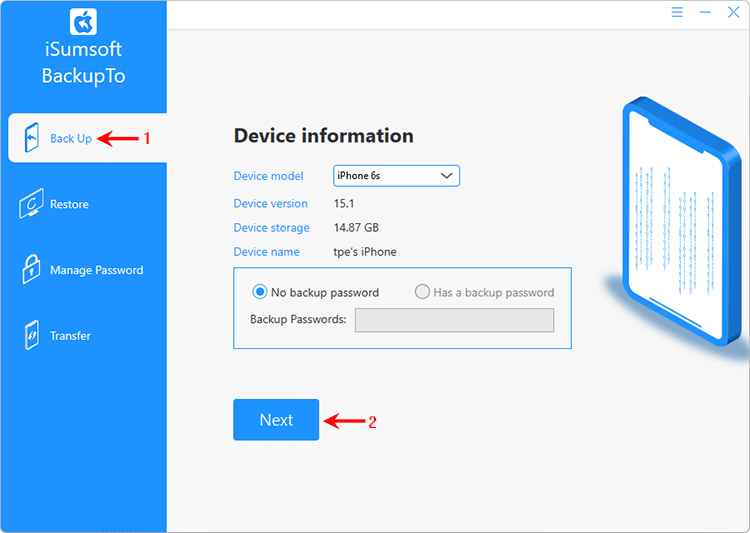click Backup and Next