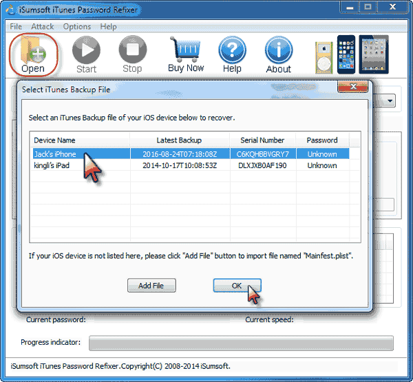 select iPhone device from the list