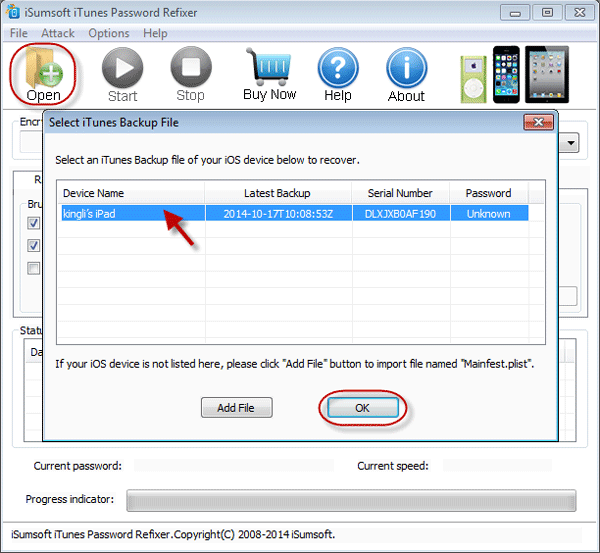 Add iPad backup file