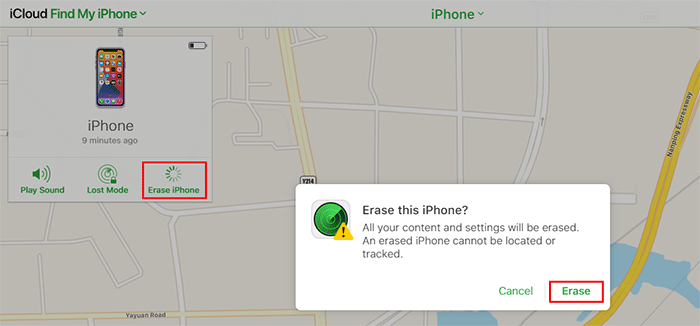 click Erase iPhone