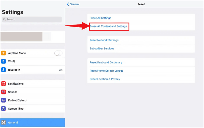 erase all content and settings