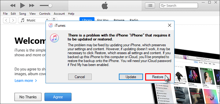 choose Restore in iTunes