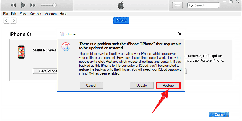 restore your iphone via itune
