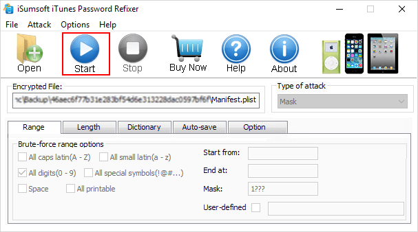 Start to recover iTunes backup password