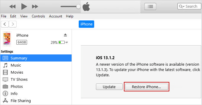 click Restore iPhone