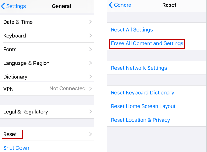Erase All Content and Settings