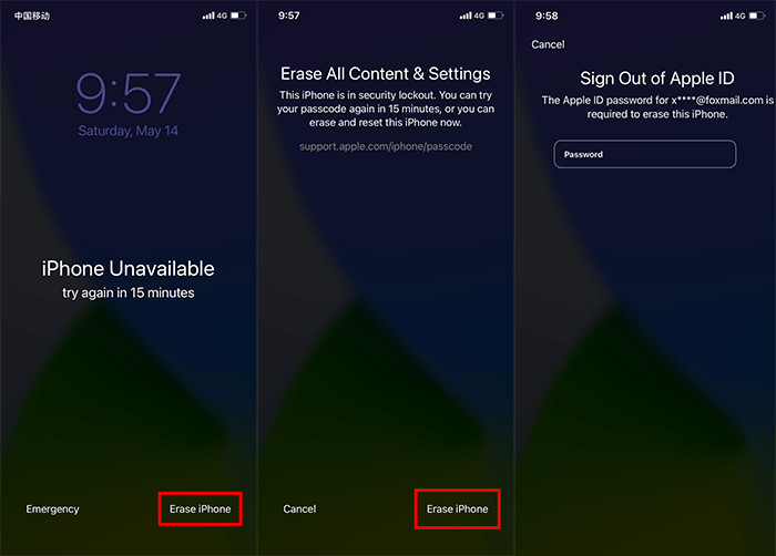 reset iPhone from lock screen