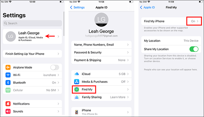 make sure Find My iPhone is on