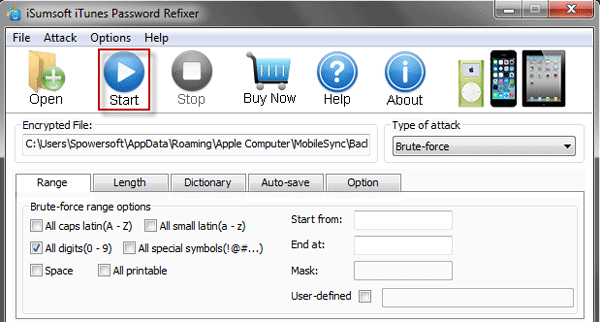 Start to recover iTunes backup password
