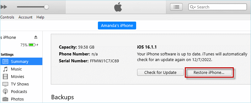 click Restore iPhone