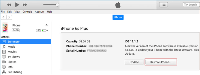 restore iPhone using iTunes